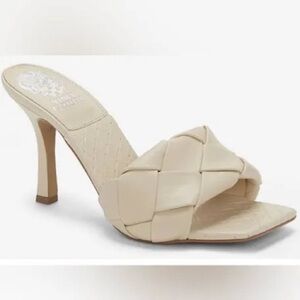 Vince Camuto Brelaine Woven Heeled Mules in Bone
